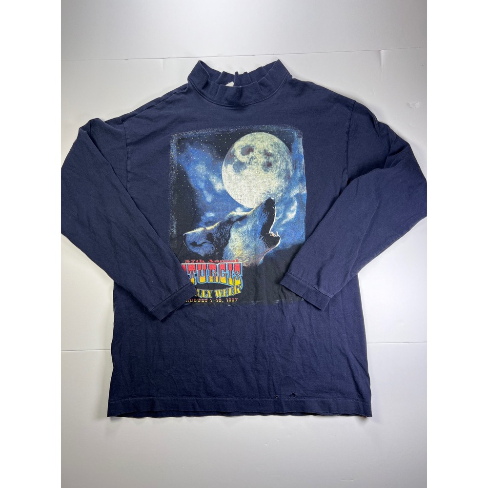 Vintage Sturgis Rally Week Shirt Mens Large Navy Blue 1997 Wolf Eagle Mock Neck